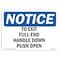 Signmission OSHA Notice, 5" Height, To Exit Pull Red Handle Down Push Open Sign, 7" X 5", Landscape OS-NS-D-57-L-18681 - alternate 1